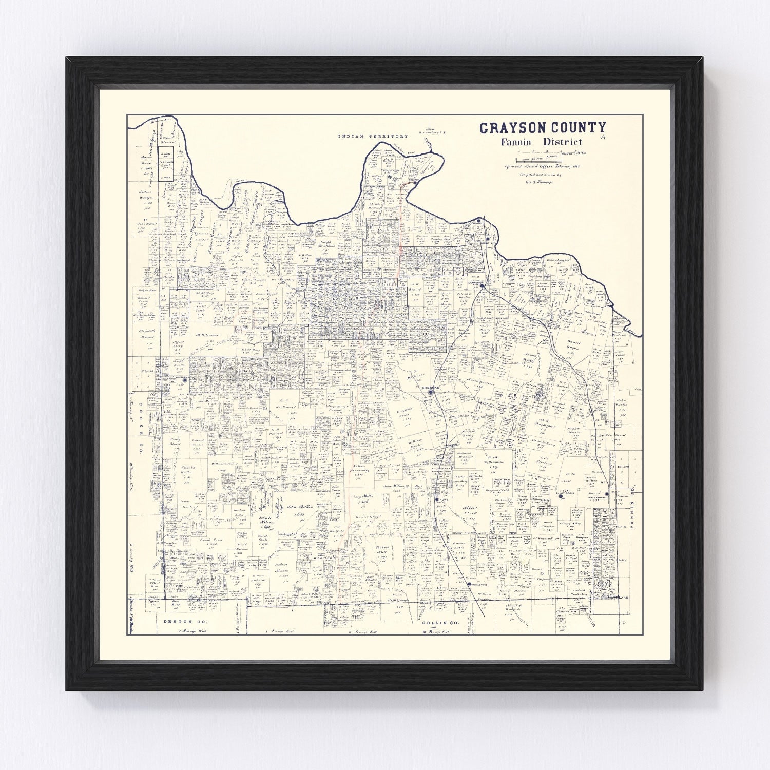 Vintage Map of Grayson County, Texas 1885