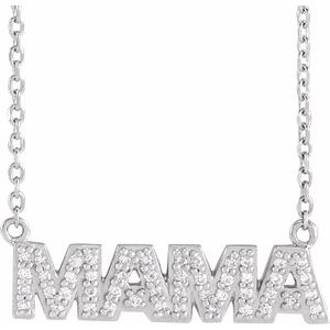 Sterling Silver 1/10 Natural Diamond "Mama" 18" Necklace