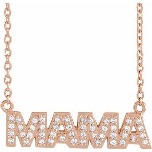 14K Rose Gold 1/10 Natural Diamond "Mama" 18" Necklace
