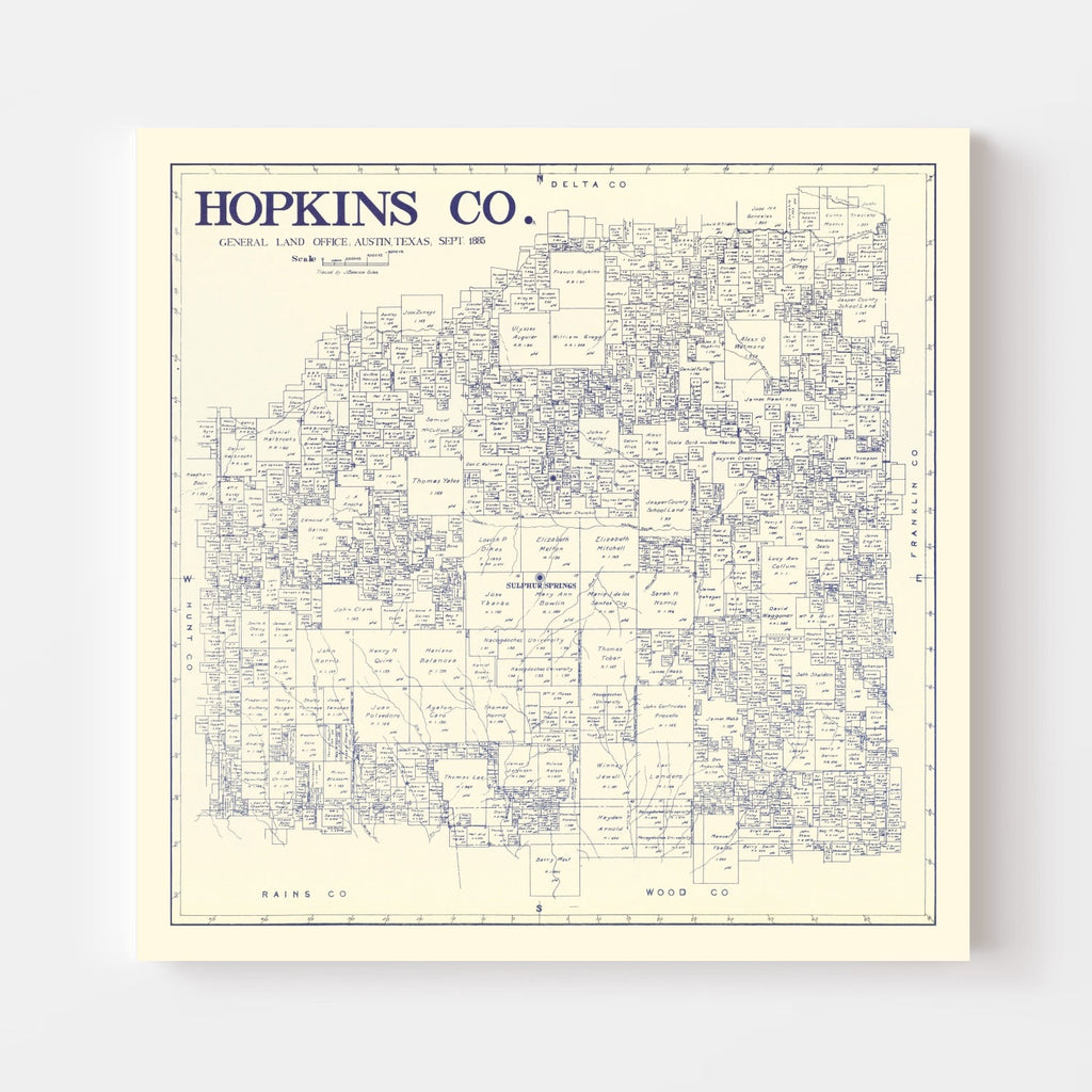Vintage Map of Hopkins County, Texas 1885