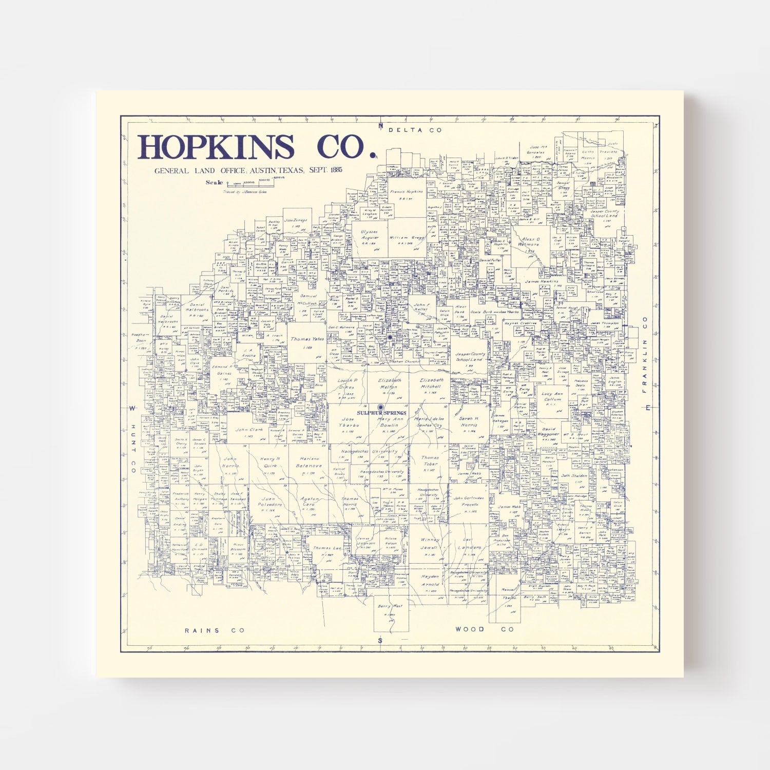 Vintage Map of Hopkins County, Texas 1885
