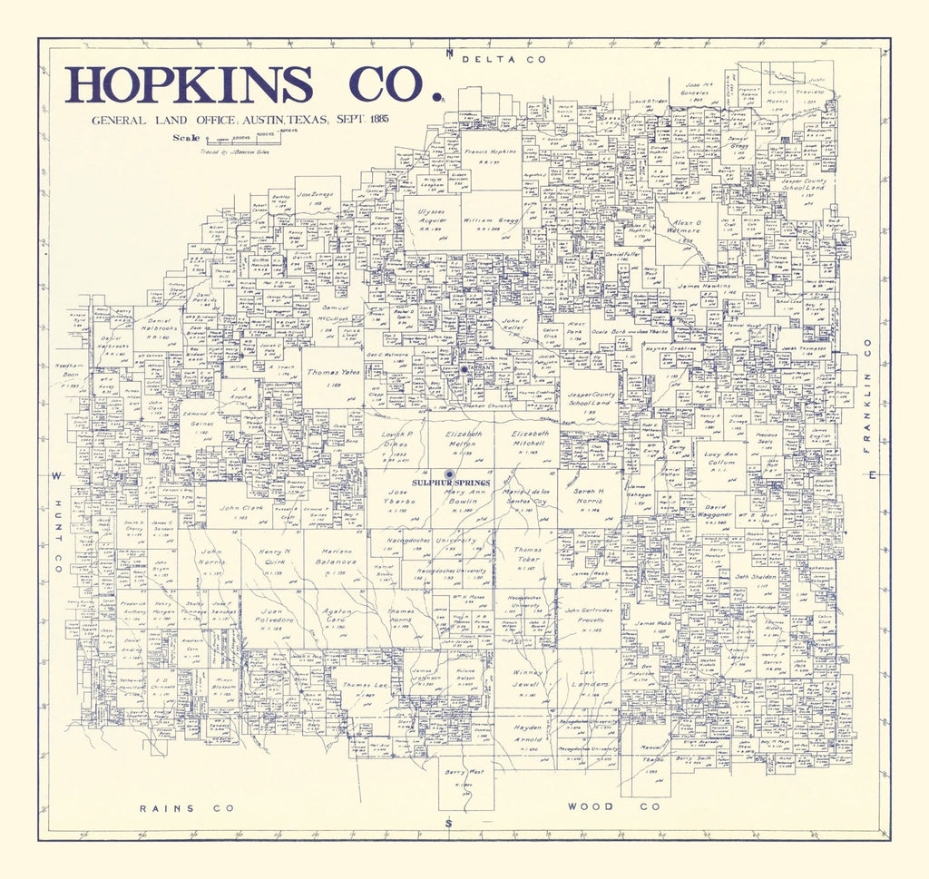 Vintage Map of Hopkins County, Texas 1885