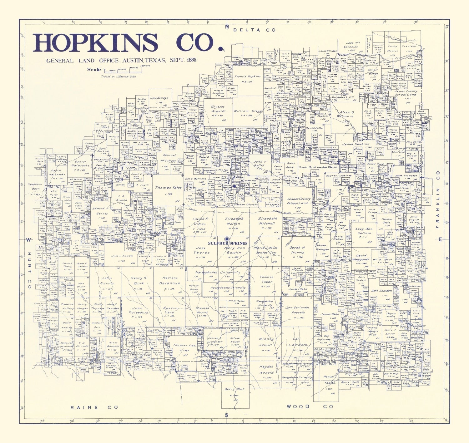 Vintage Map of Hopkins County, Texas 1885