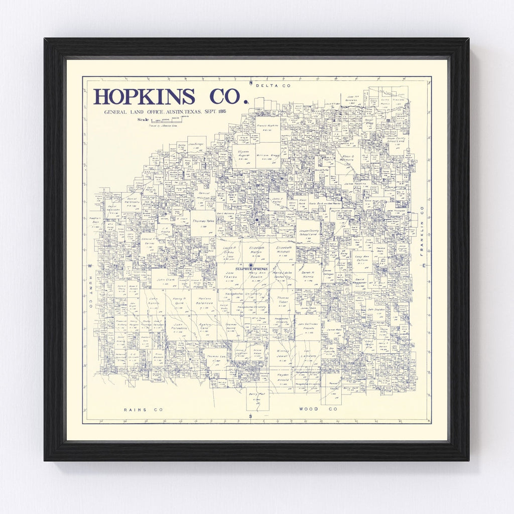 Vintage Map of Hopkins County, Texas 1885