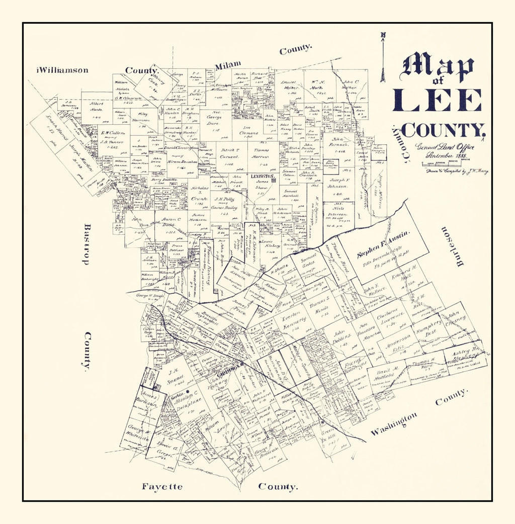 Vintage Map of Lee County, Texas 1888