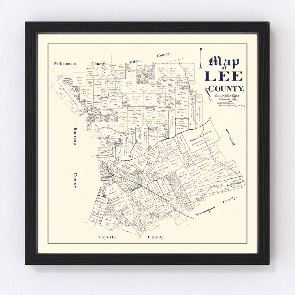 Vintage Map of Lee County, Texas 1888
