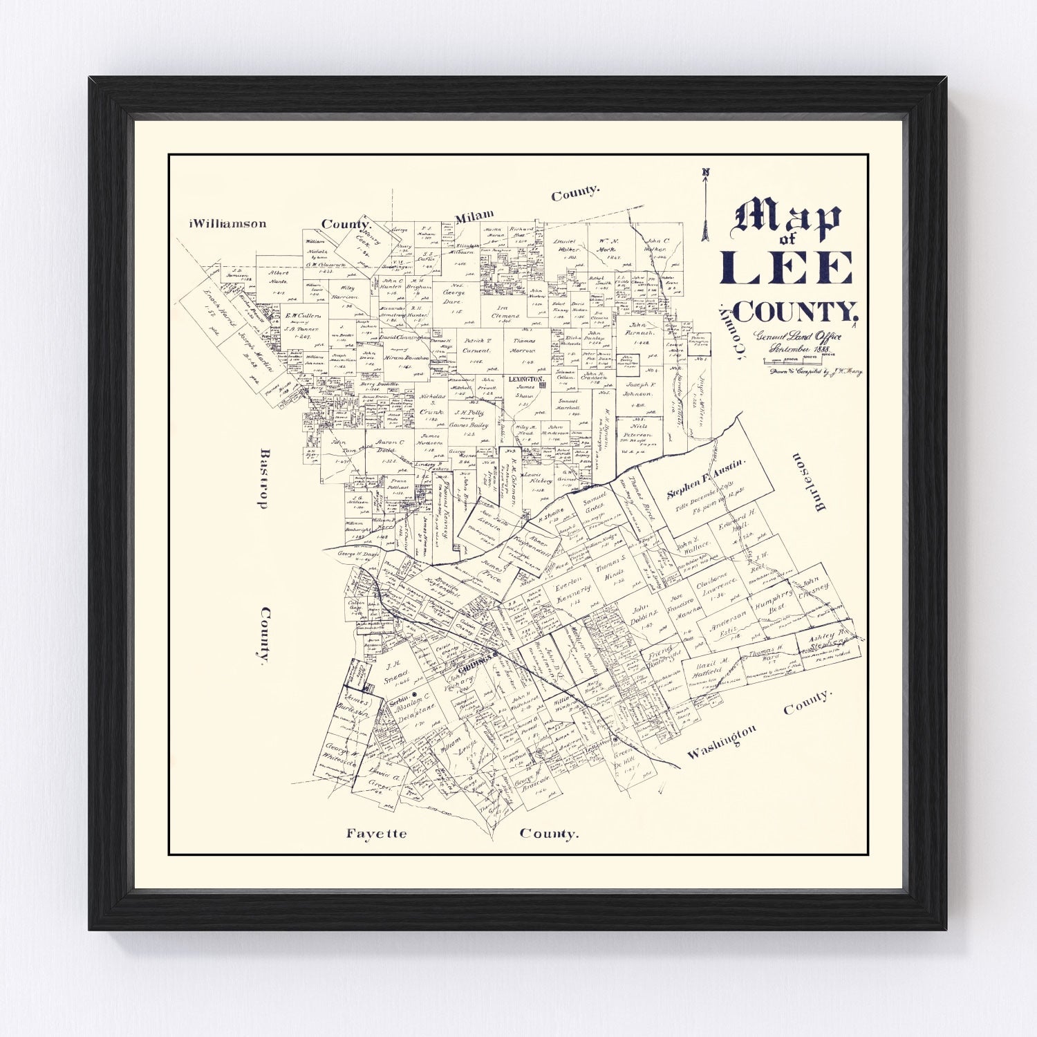 Vintage Map of Lee County, Texas 1888