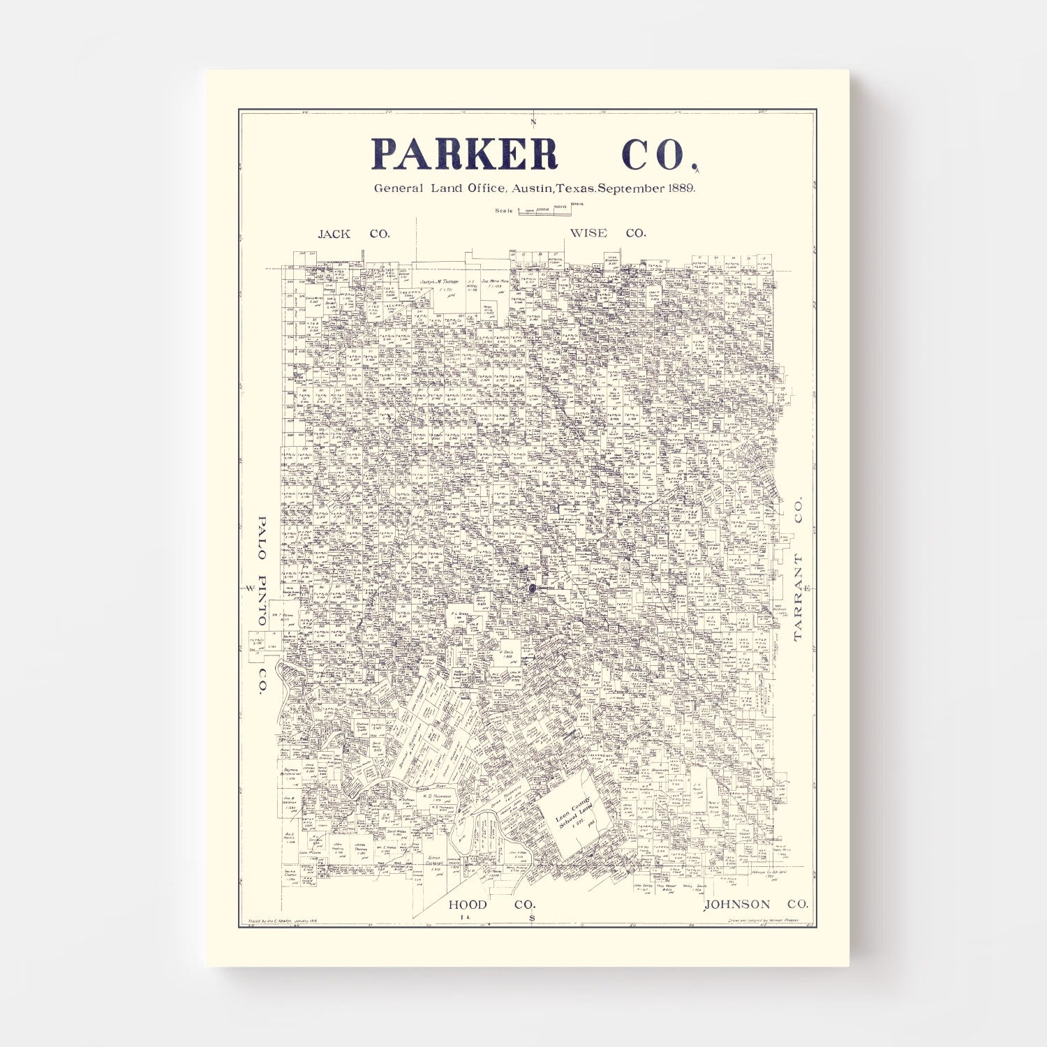 Vintage Map of Parker County, Texas 1889