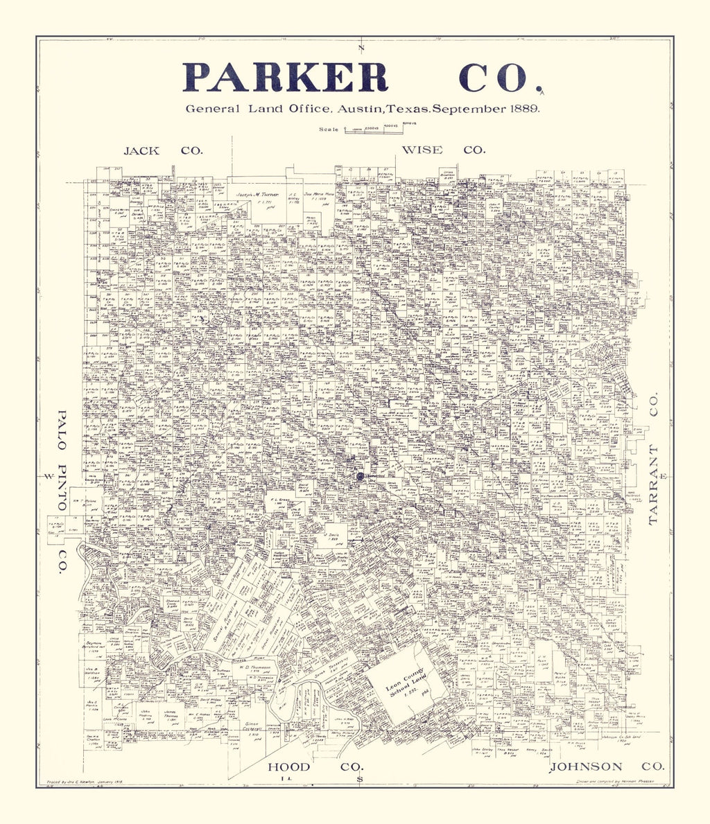 Vintage Map of Parker County, Texas 1889