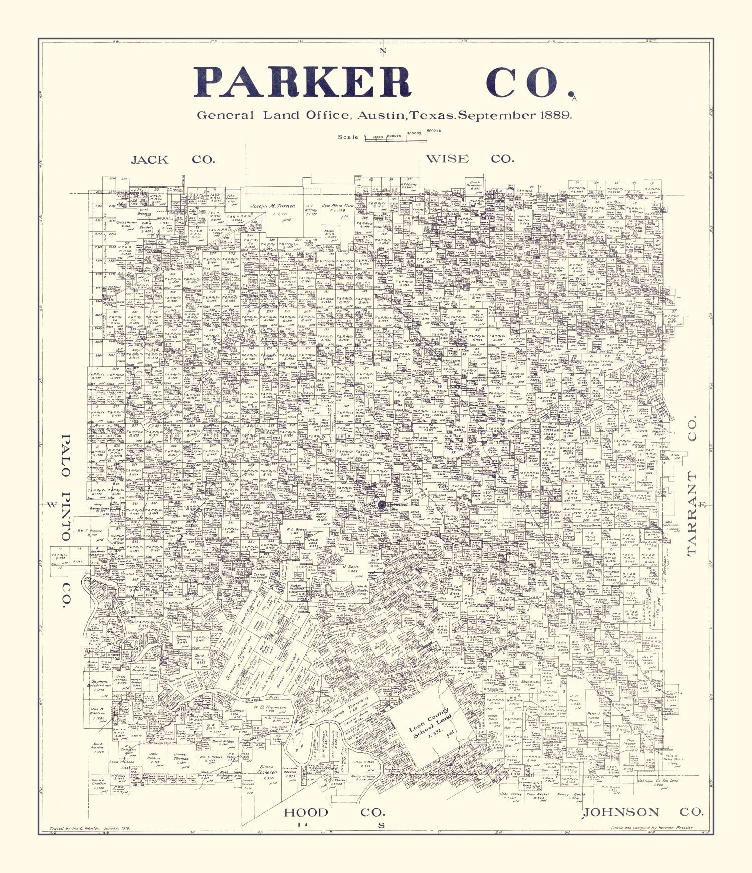 Vintage Map of Parker County, Texas 1889