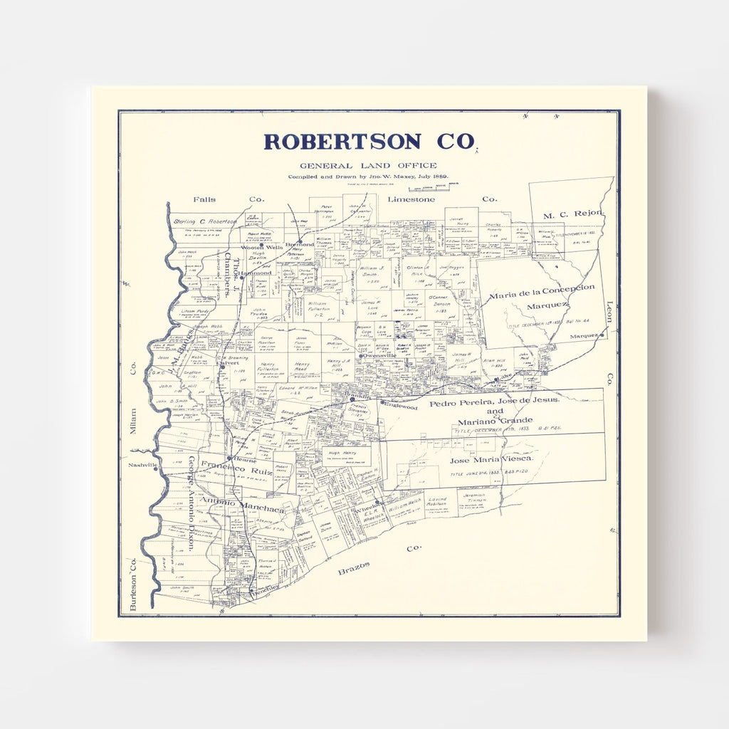 Vintage Map of Robertson County, Texas 1889
