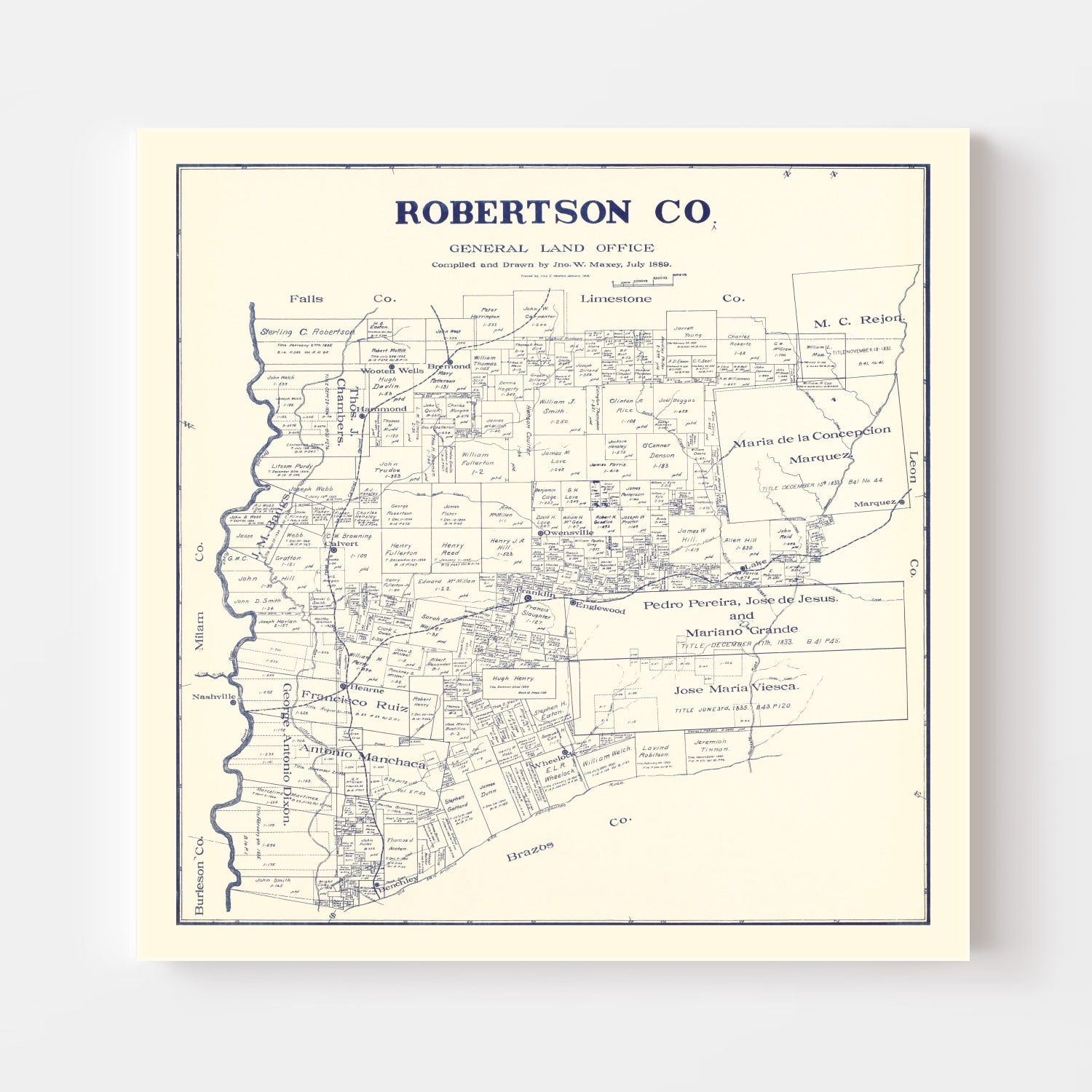 Vintage Map of Robertson County, Texas 1889