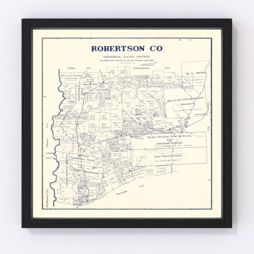 Vintage Map of Robertson County, Texas 1889