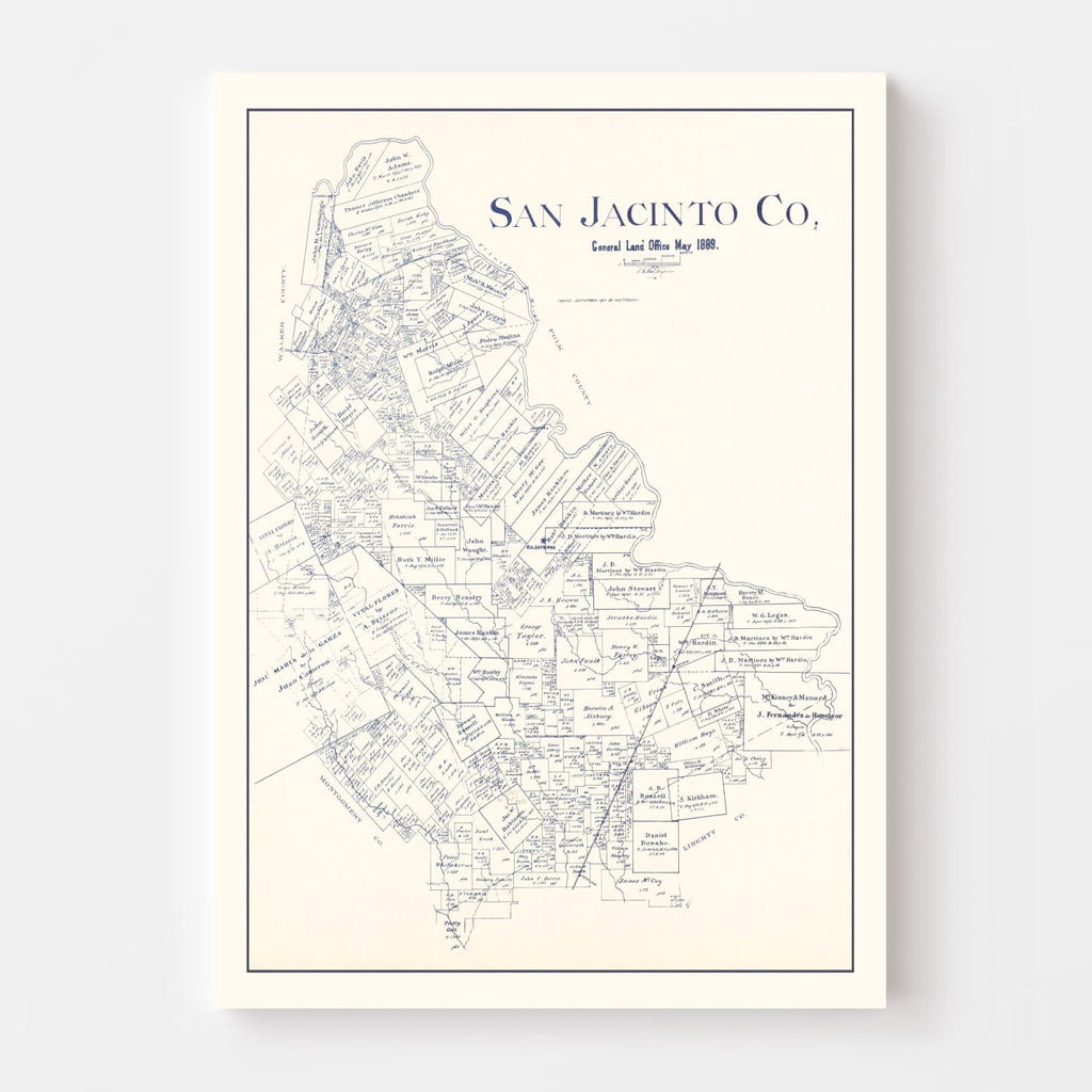 Vintage Map of San Jacinto County, Texas 1889
