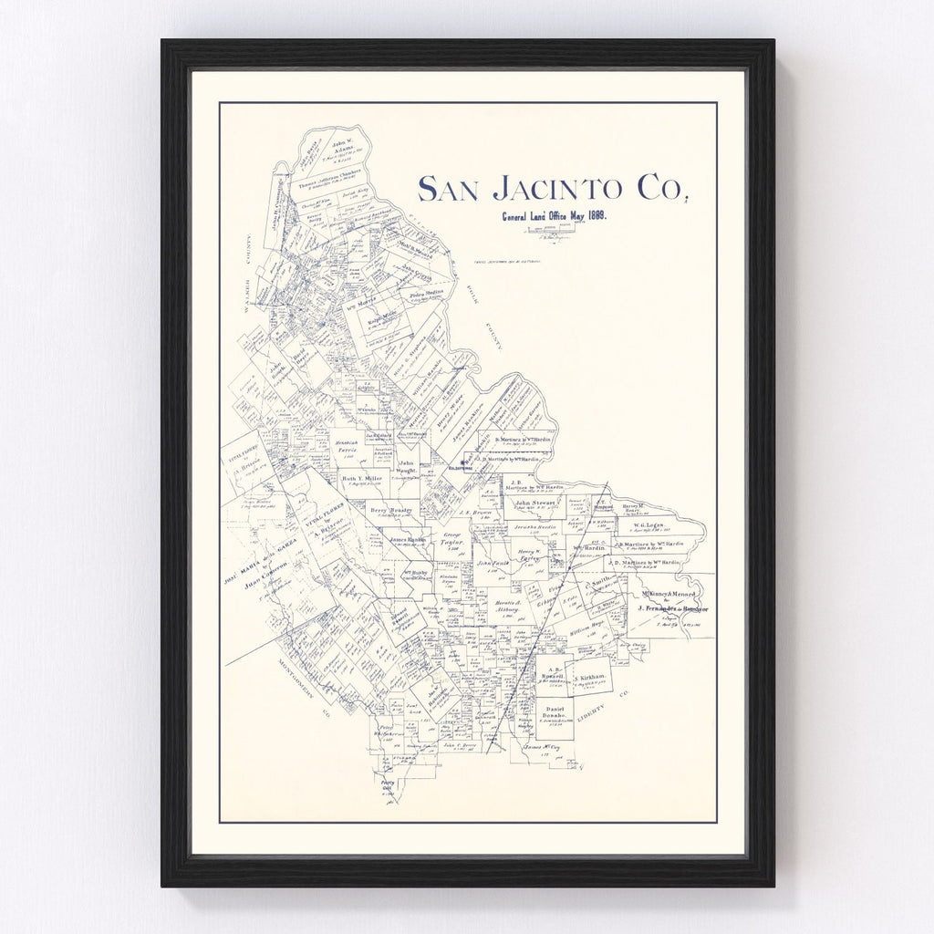 Vintage Map of San Jacinto County, Texas 1889