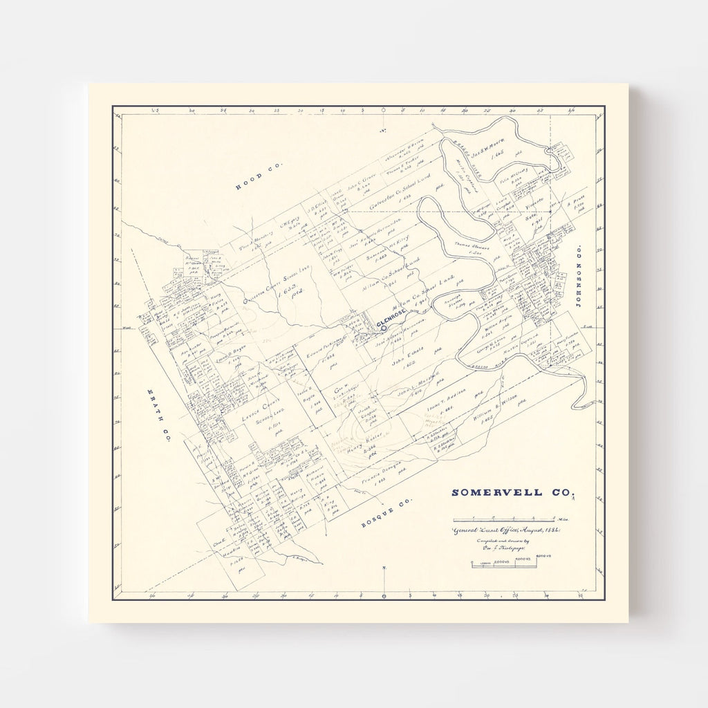 Vintage Map of Somervell County, Texas 1884