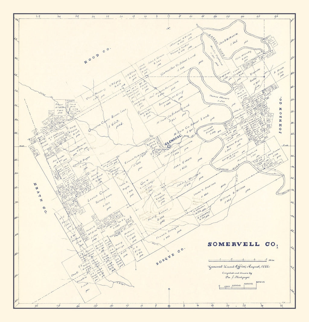 Vintage Map of Somervell County, Texas 1884
