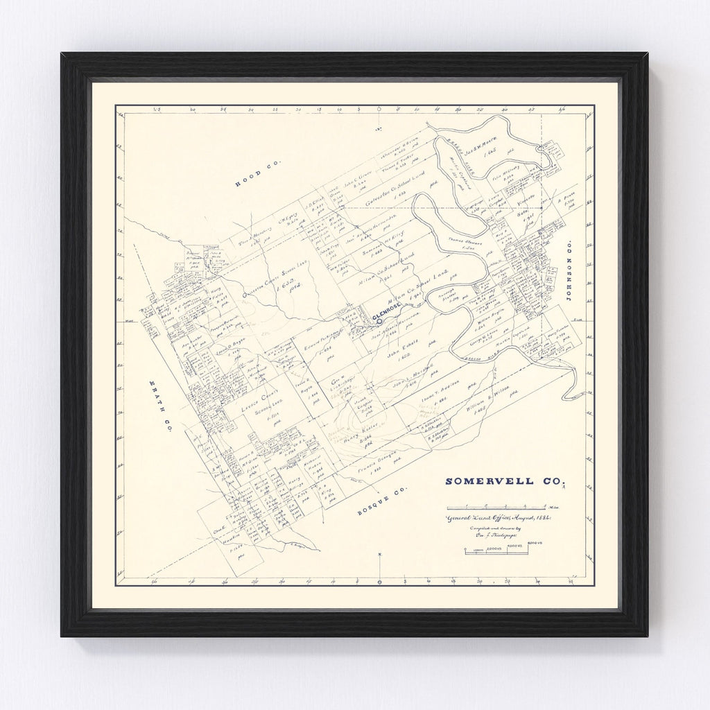 Vintage Map of Somervell County, Texas 1884