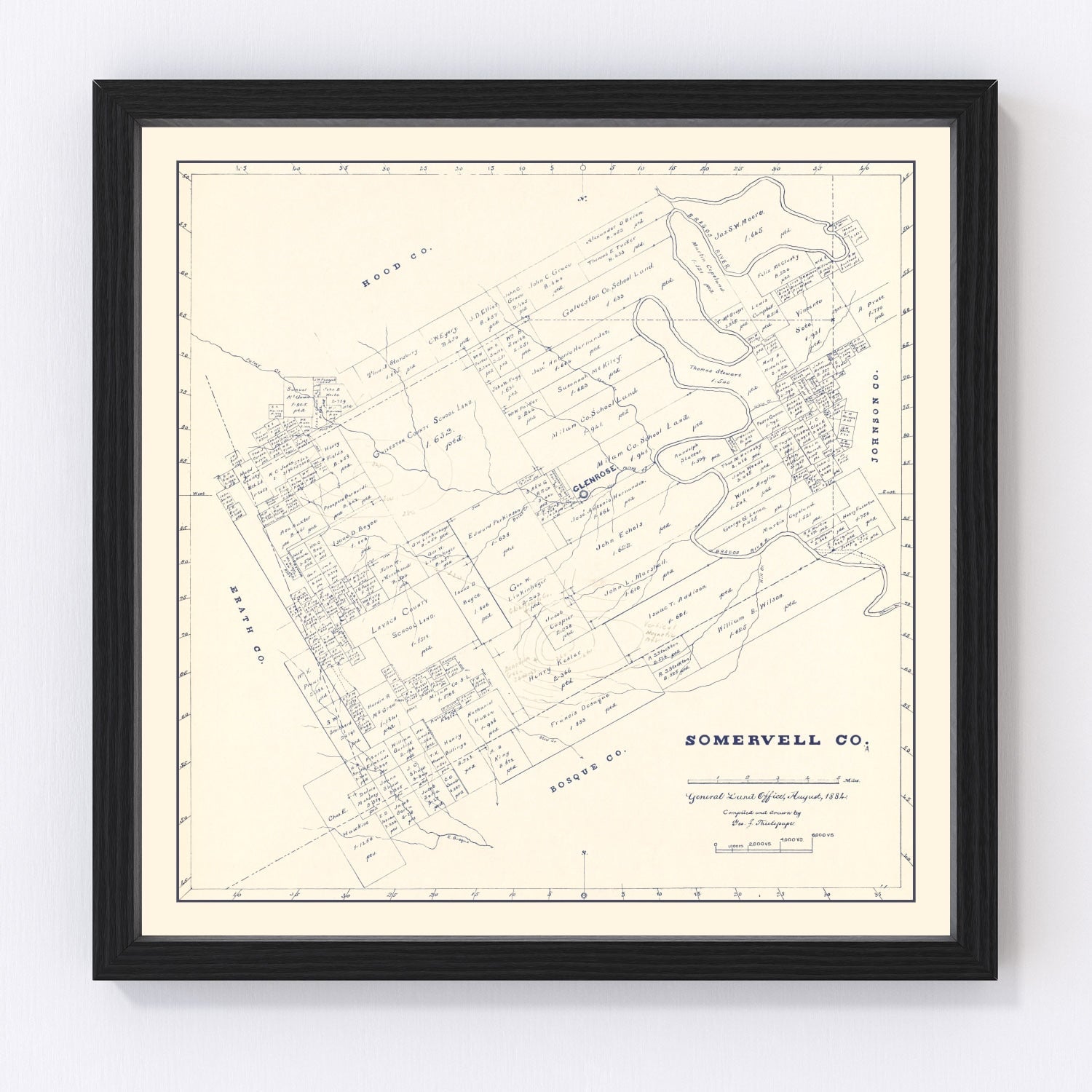 Vintage Map of Somervell County, Texas 1884