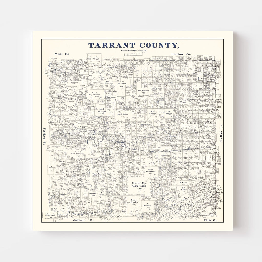 Vintage Map of Tarrant County, Texas 1885