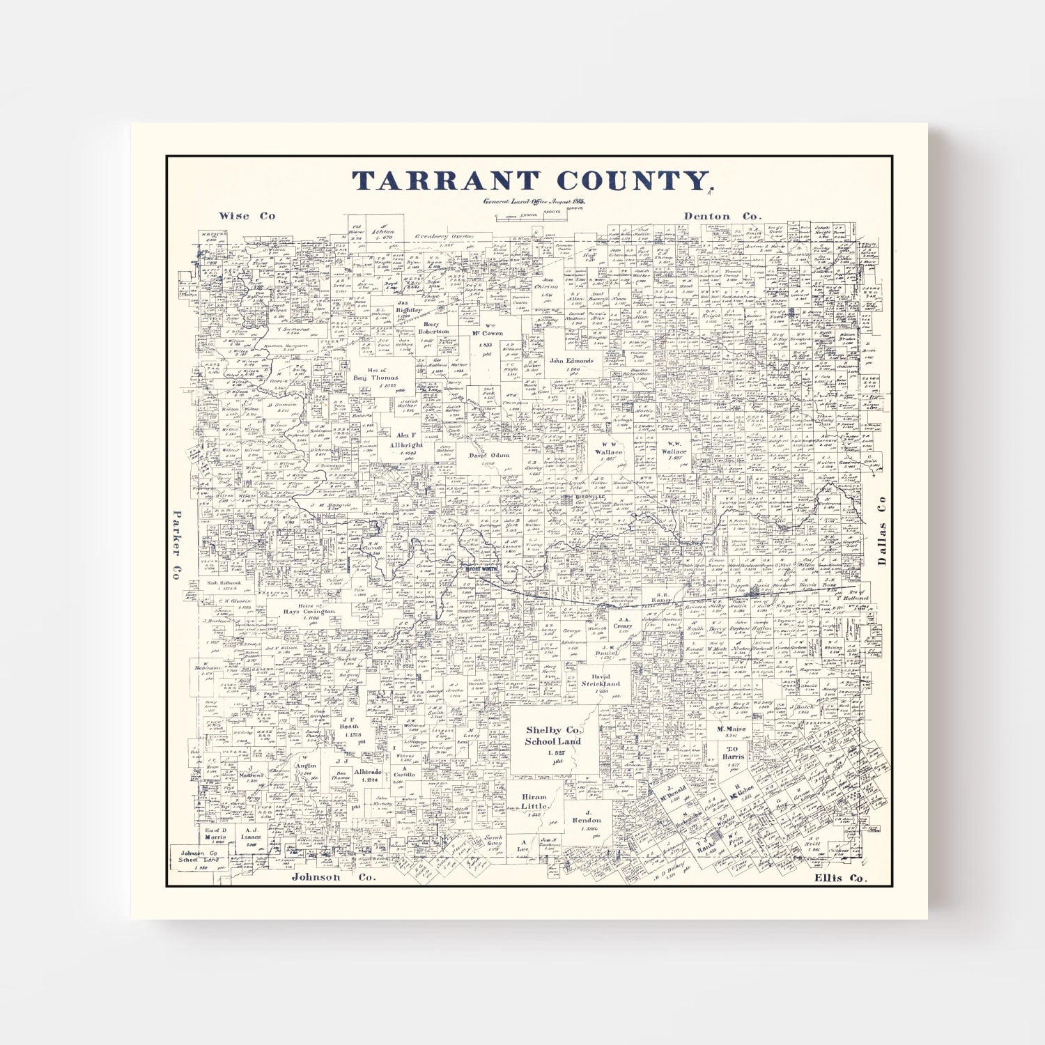 Vintage Map of Tarrant County, Texas 1885