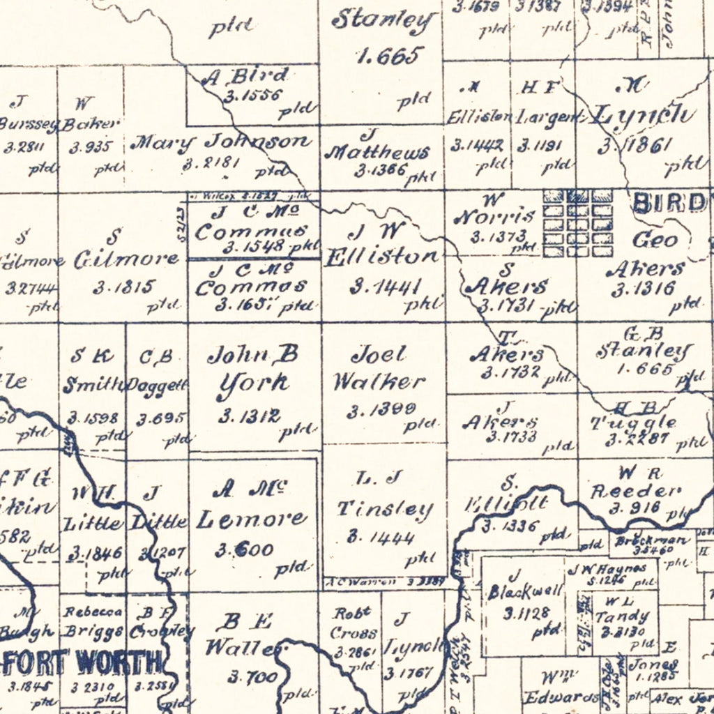 Vintage Map of Tarrant County, Texas 1885