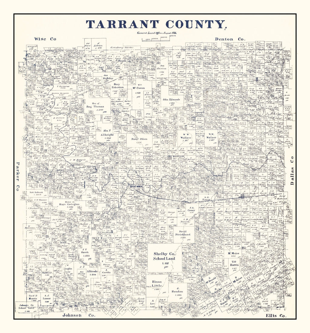 Vintage Map of Tarrant County, Texas 1885