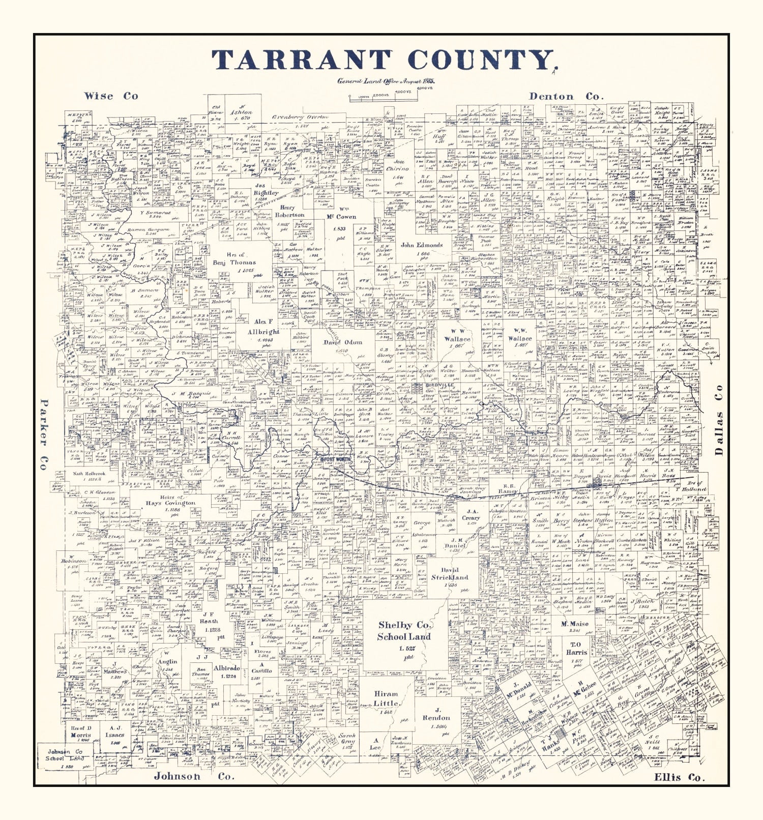 Vintage Map of Tarrant County, Texas 1885