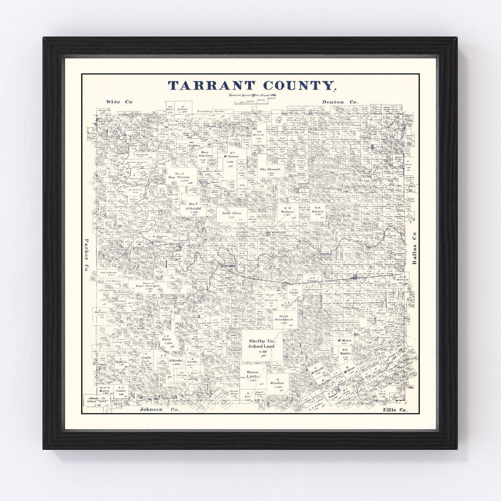 Vintage Map of Tarrant County, Texas 1885