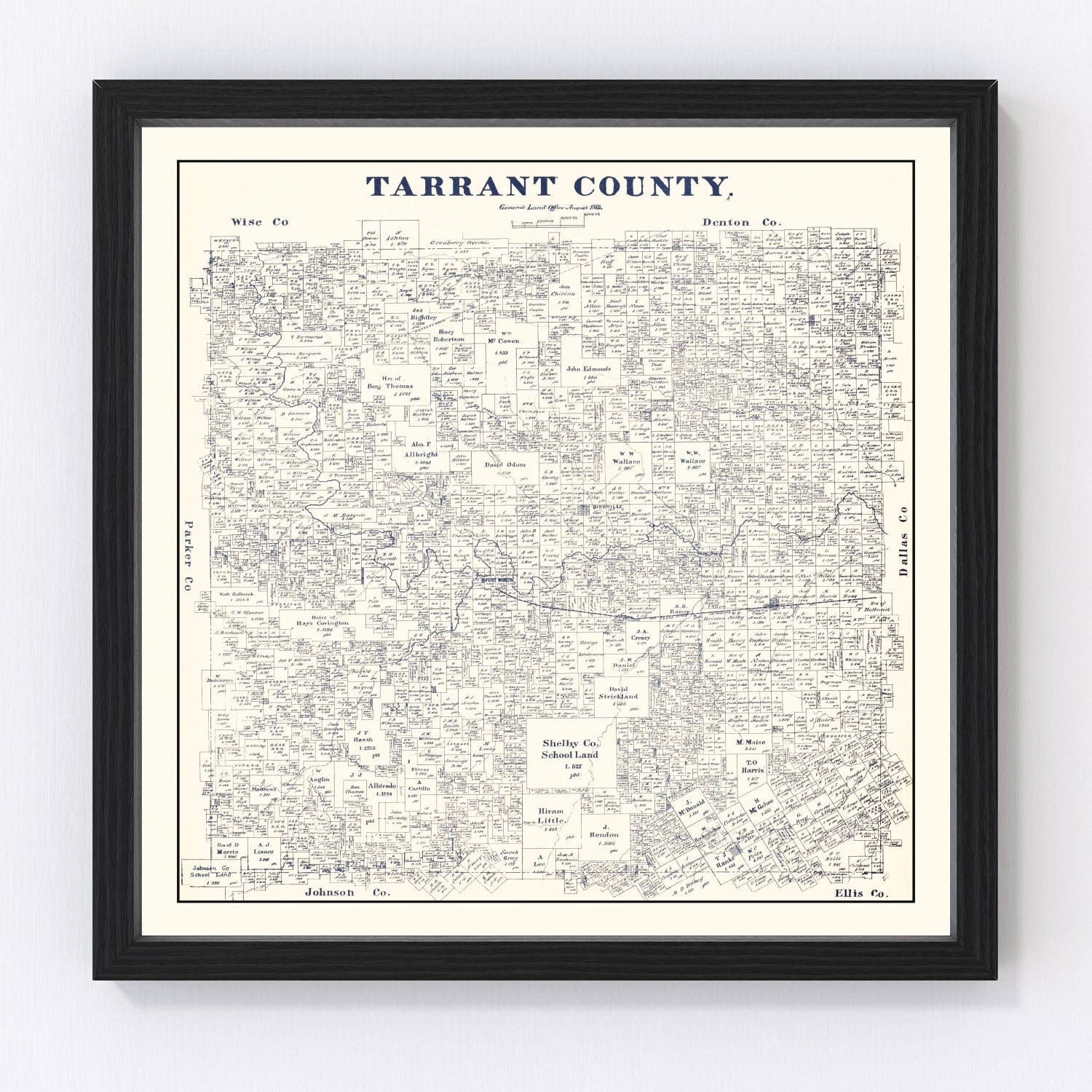 Vintage Map of Tarrant County, Texas 1885