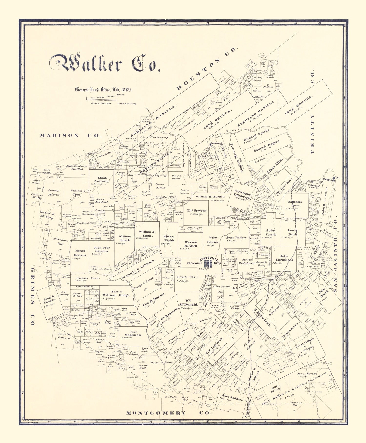 Vintage Map of Walker County, Texas 1889