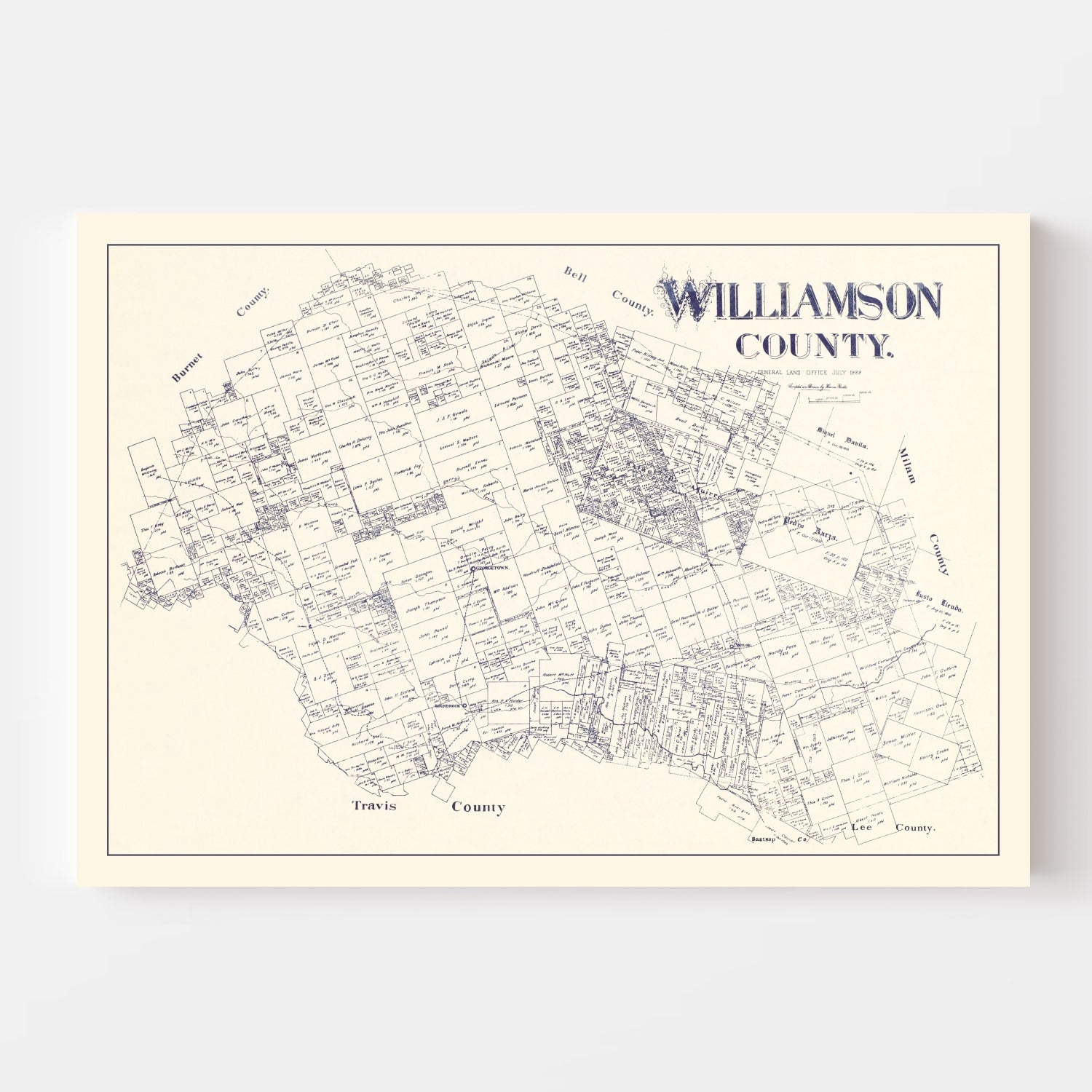 Vintage Map of Williamson County, Texas 1888