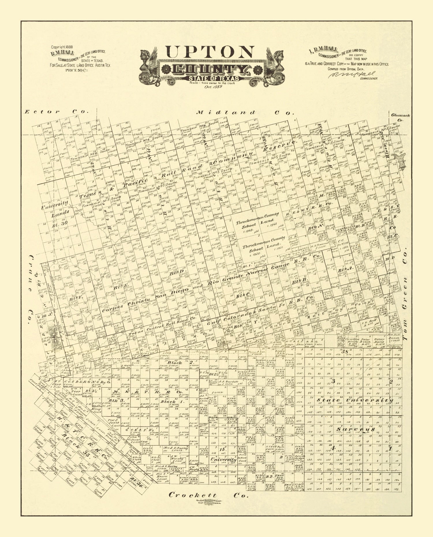 Vintage Map of Upton County, Texas 1889