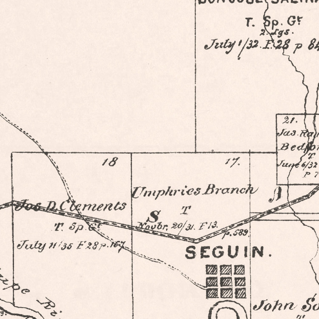Vintage Map of Guadalupe County, Texas 1880