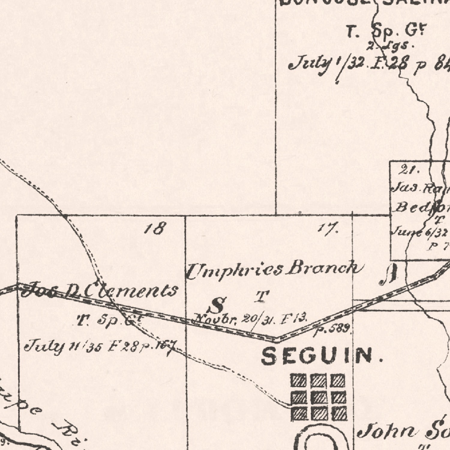 Vintage Map of Guadalupe County, Texas 1880