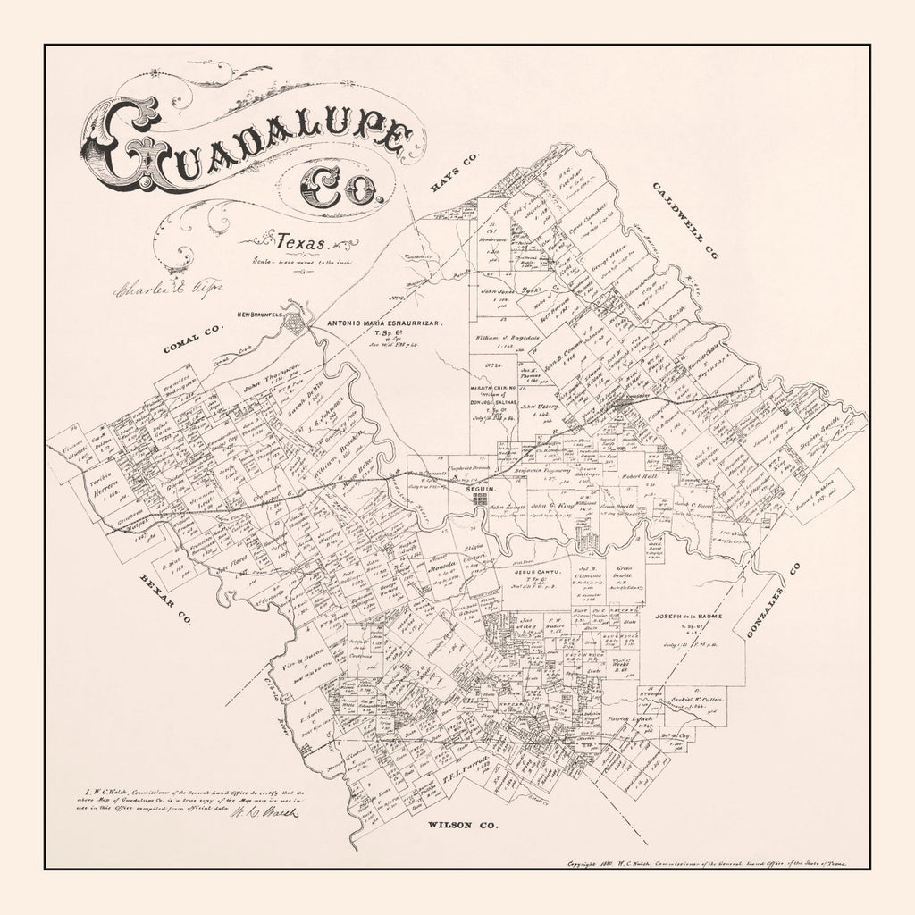 Vintage Map of Guadalupe County, Texas 1880