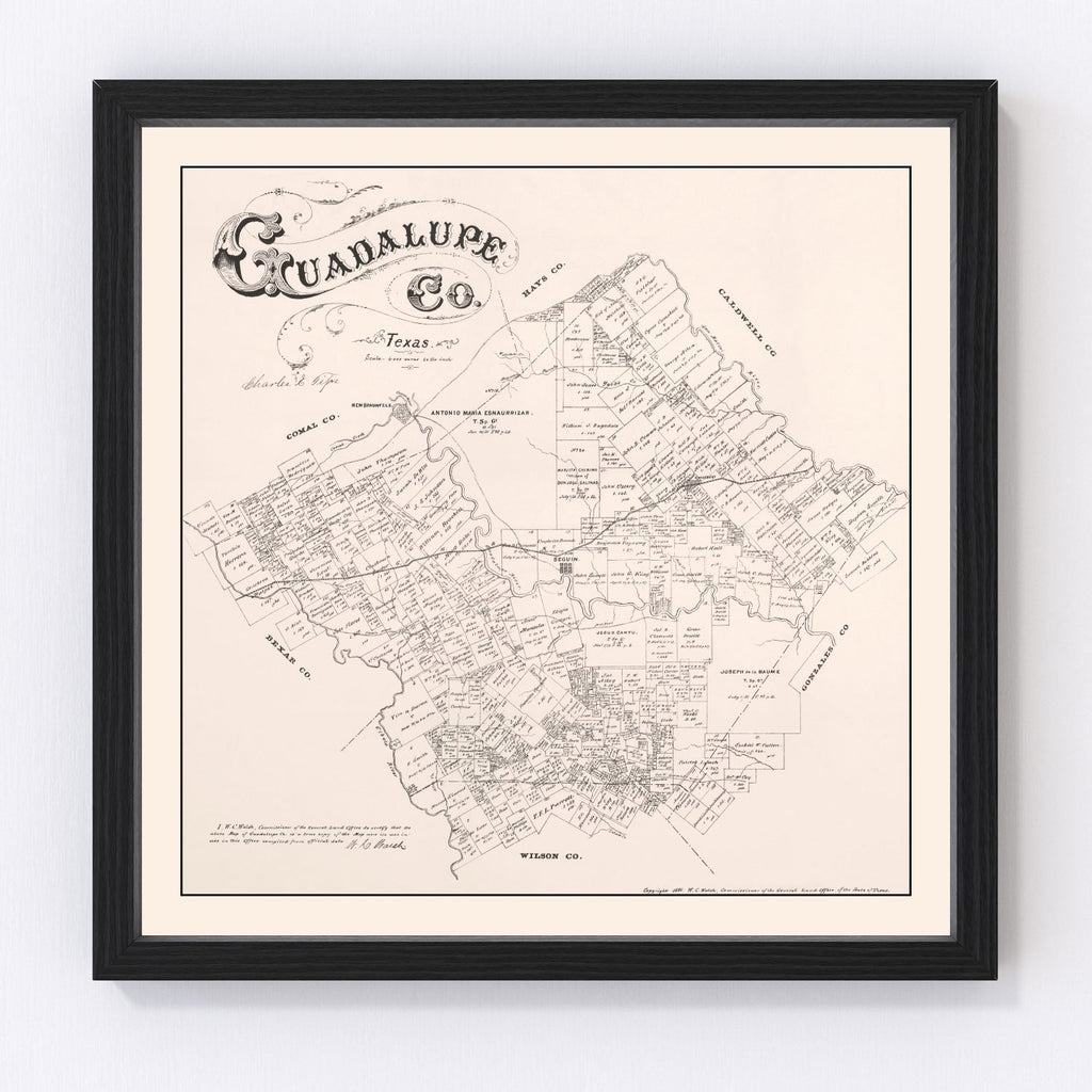 Vintage Map of Guadalupe County, Texas 1880