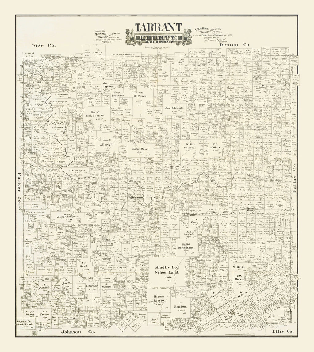 Vintage Map of Tarrant County, Texas 1888