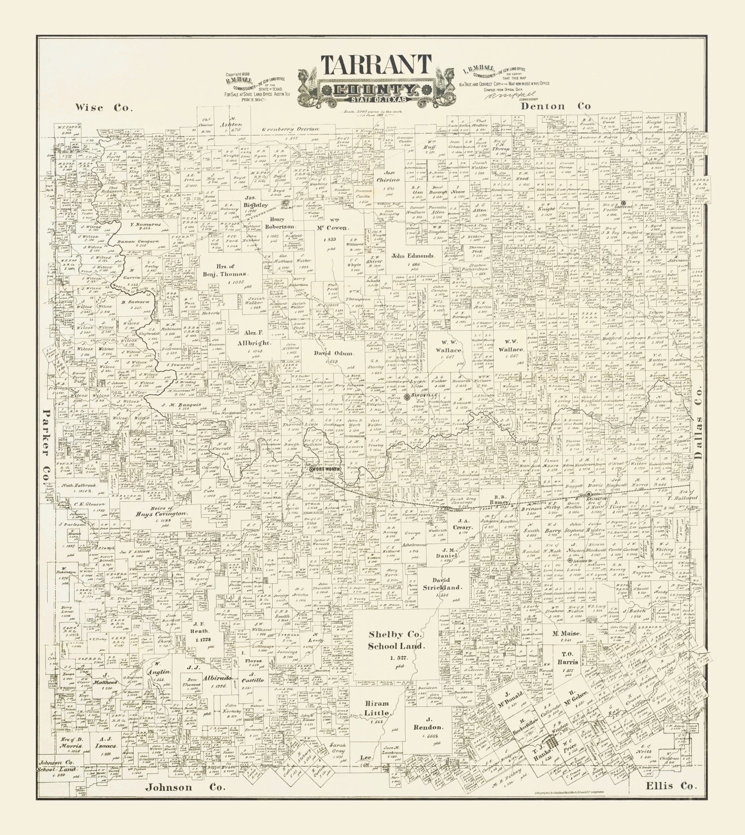 Vintage Map of Tarrant County, Texas 1888