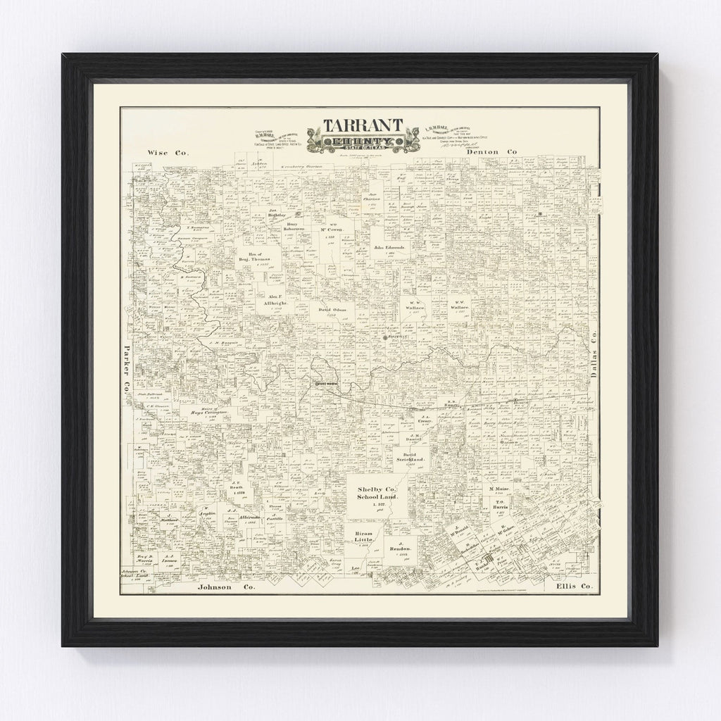 Vintage Map of Tarrant County, Texas 1888