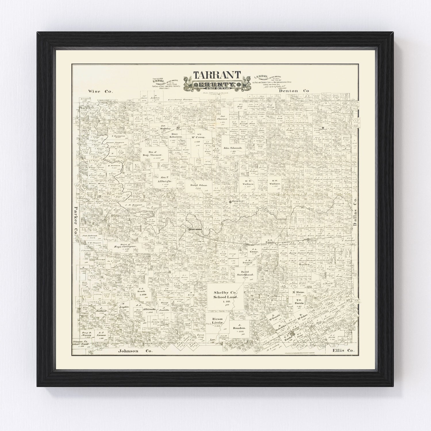 Vintage Map of Tarrant County, Texas 1888