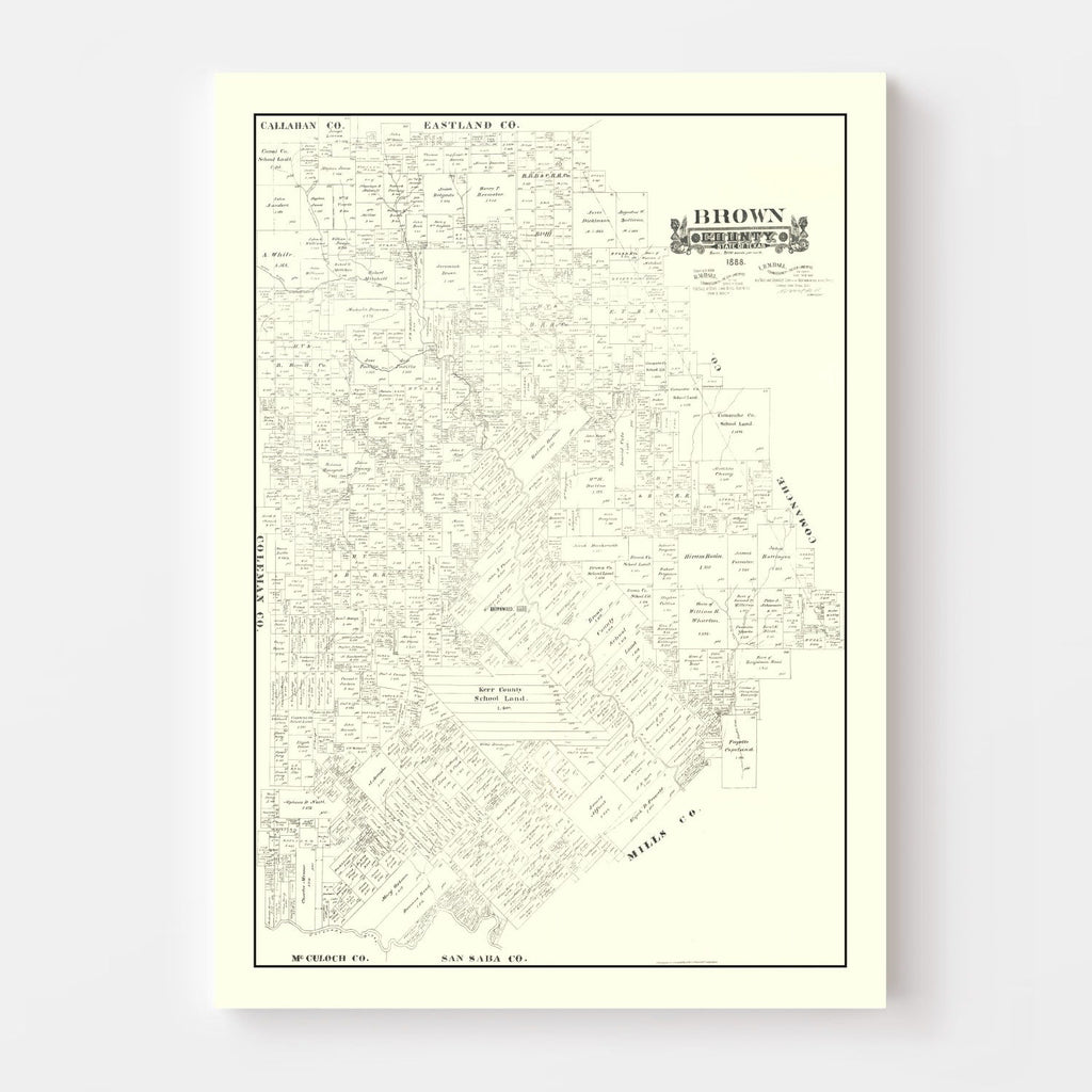 Vintage Map of Brown County, Texas 1888