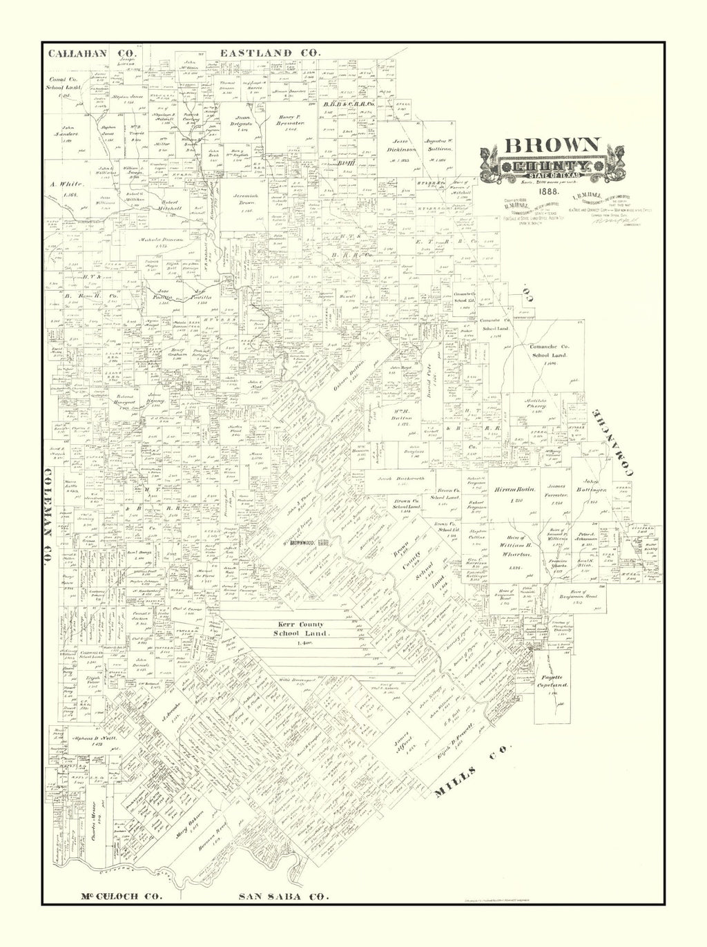 Vintage Map of Brown County, Texas 1888