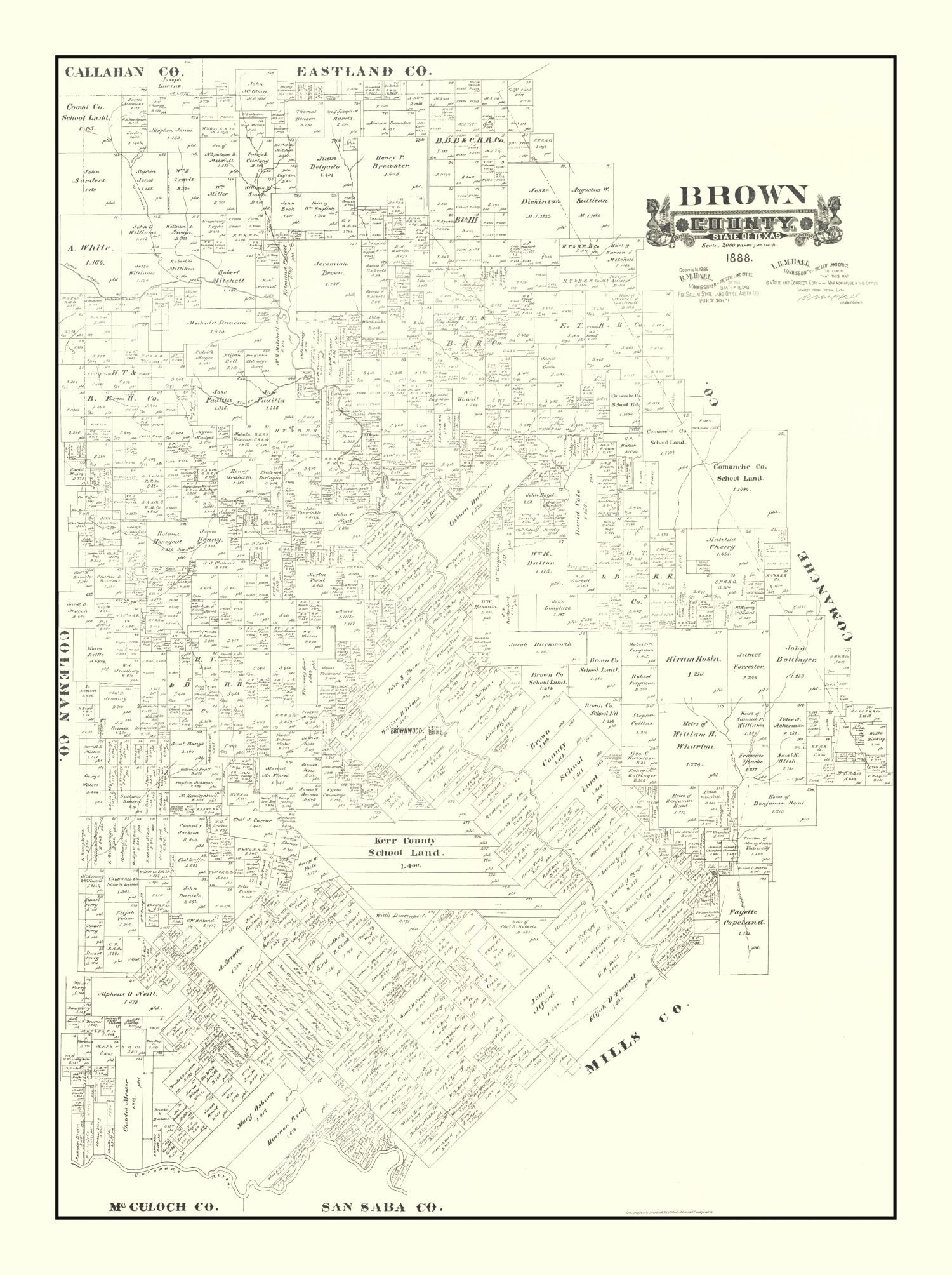 Vintage Map of Brown County, Texas 1888