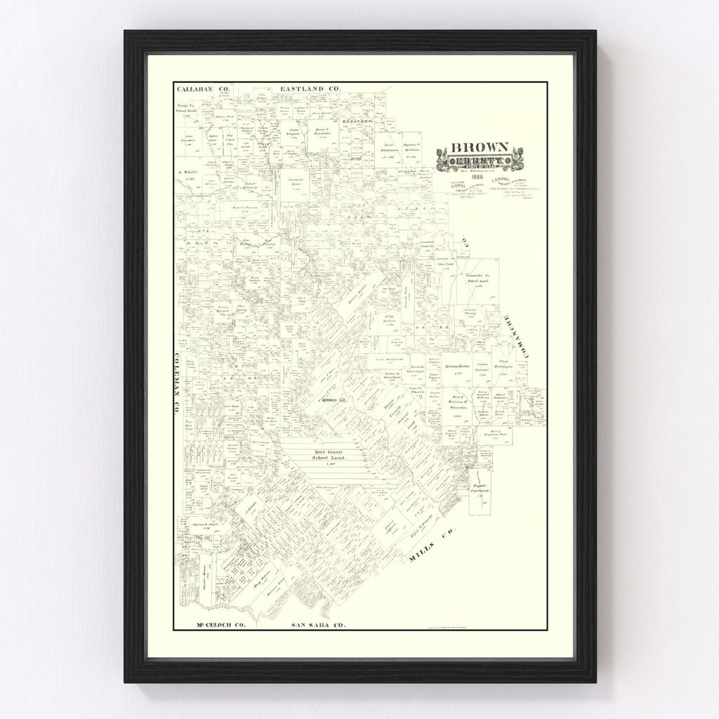 Vintage Map of Brown County, Texas 1888