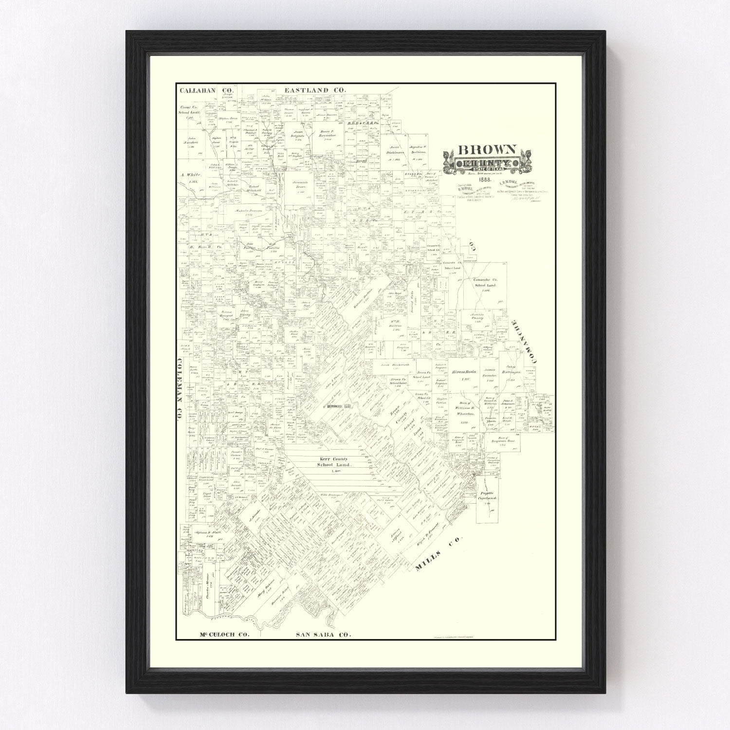 Vintage Map of Brown County, Texas 1888