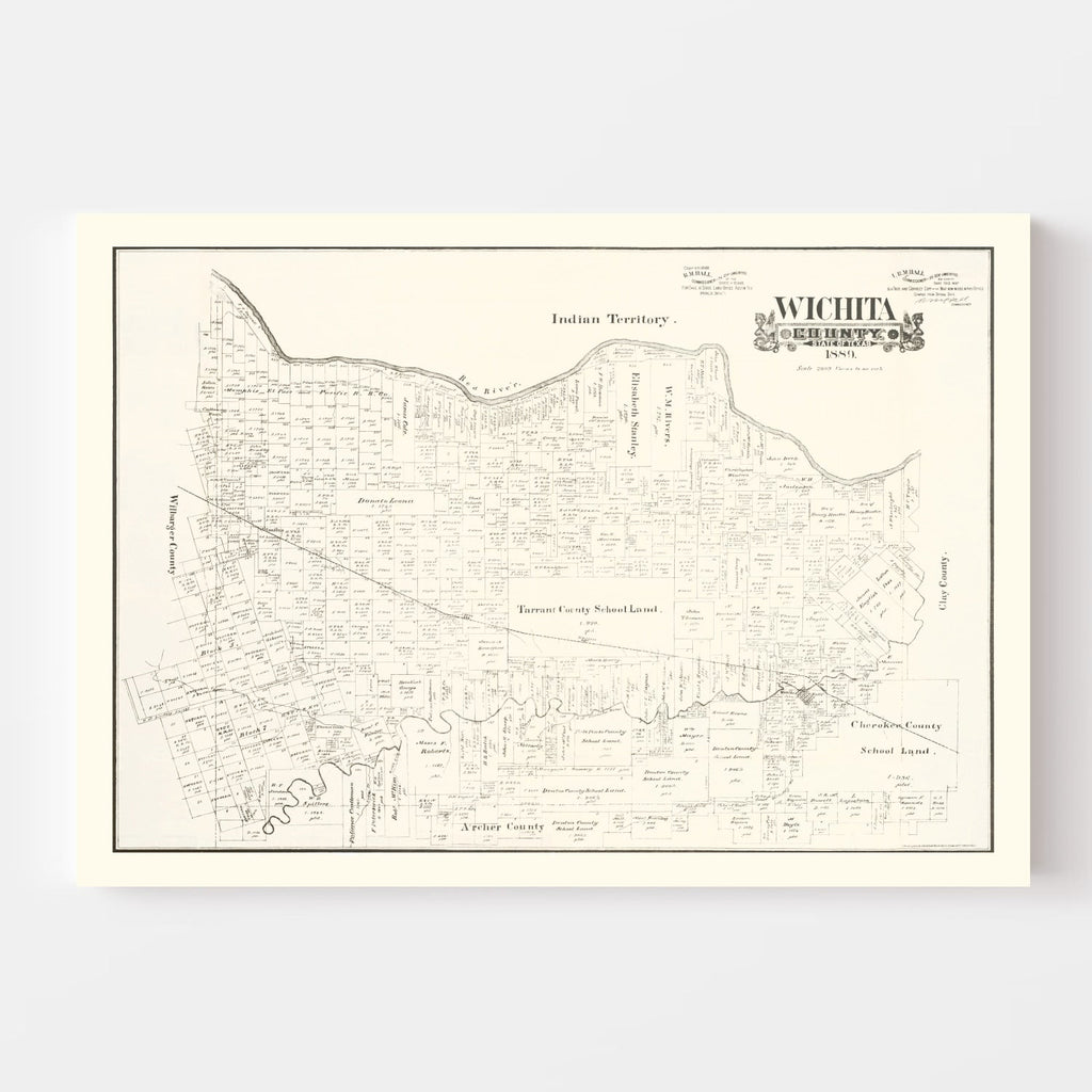 Vintage Map of Wichita County, Texas 1889