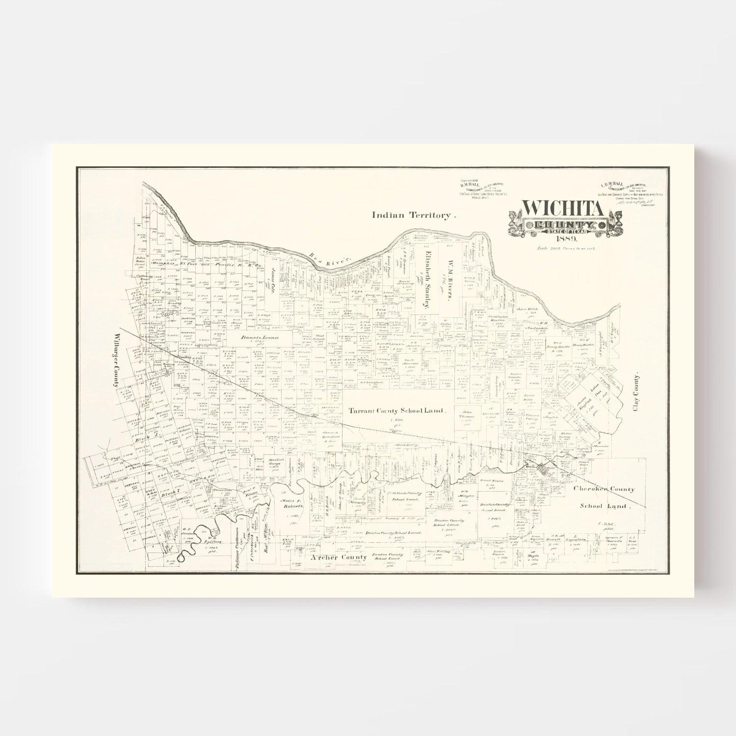 Vintage Map of Wichita County, Texas 1889