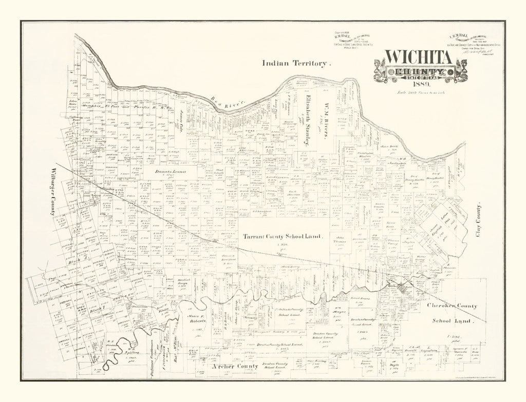 Vintage Map of Wichita County, Texas 1889