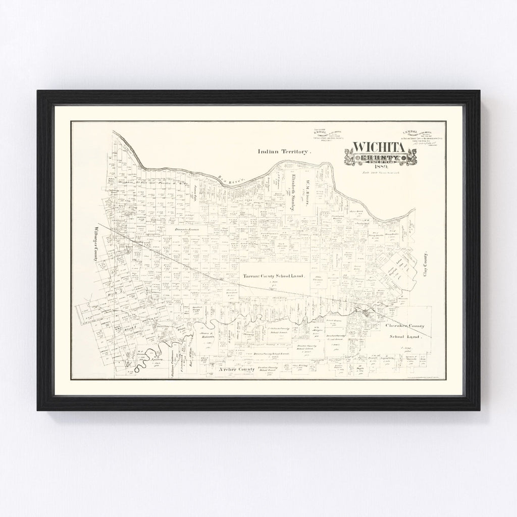 Vintage Map of Wichita County, Texas 1889